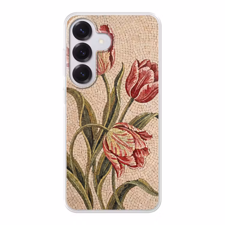 Bloemen - Mozaïek - Rood - Groen - Kunst Telefoonhoesje Samsung Galaxy S26 klein -3d