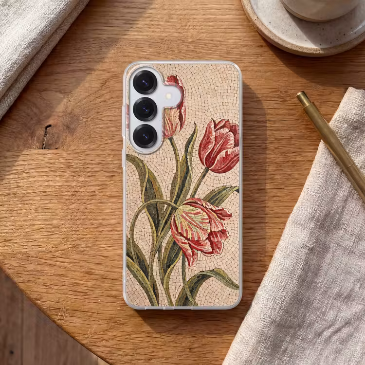 Bloemen - Mozaïek - Rood - Groen - Kunst Telefoonhoesje Samsung Galaxy S26 klein -sfeer1