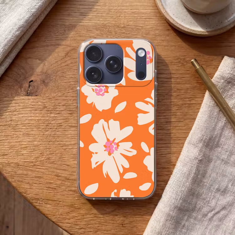 Bloemen - Oranje - Beige - Roze - Abstract Telefoonhoesje iPhone 17 Pro klein -sfeer1