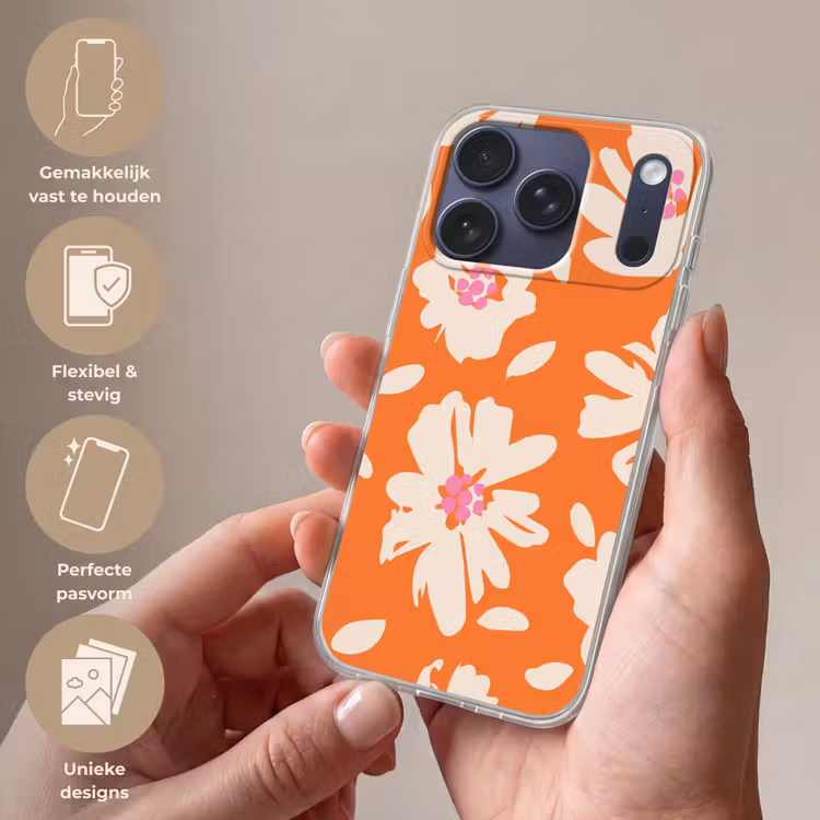 Bloemen - Oranje - Beige - Roze - Abstract Telefoonhoesje iPhone 17 Pro klein -sfeer3_NL
