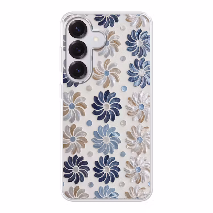 Bloemen - Parelmoer - Abstract - Patroon - Blauw Telefoonhoesje Samsung Galaxy S26 klein -3d