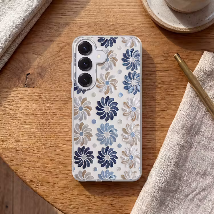 Bloemen - Parelmoer - Abstract - Patroon - Blauw Telefoonhoesje Samsung Galaxy S26 klein -sfeer1