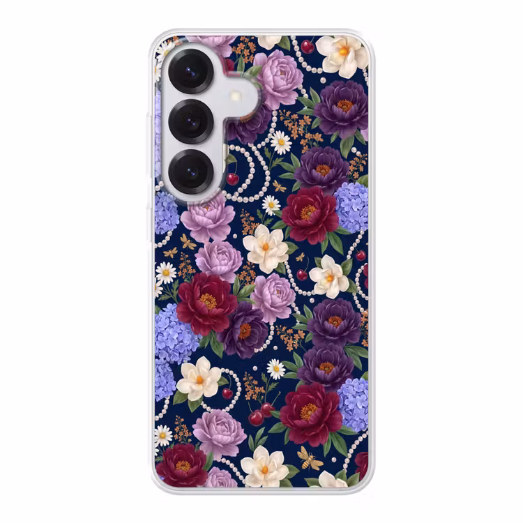 Bloemen - Parels - Decoratie - Modern - Blauw Telefoonhoesje Samsung Galaxy S26 klein -3d