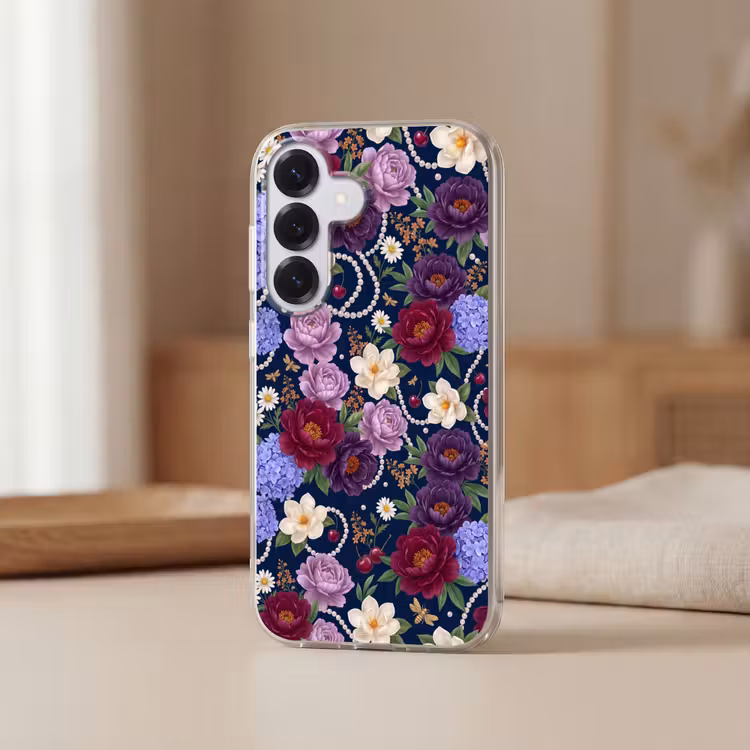 Bloemen - Parels - Decoratie - Modern - Blauw Telefoonhoesje Samsung Galaxy S26 klein -sfeer2