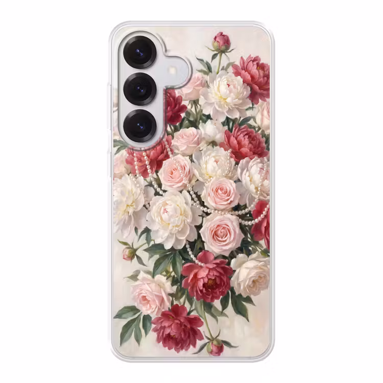 Bloemen - Parels - Romantiek - Klassiek - Roze Telefoonhoesje Samsung Galaxy S26 klein -3d