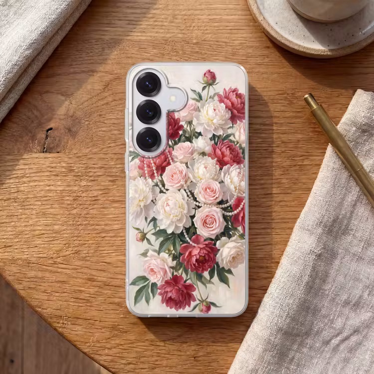 Bloemen - Parels - Romantiek - Klassiek - Roze Telefoonhoesje Samsung Galaxy S26 klein -sfeer1