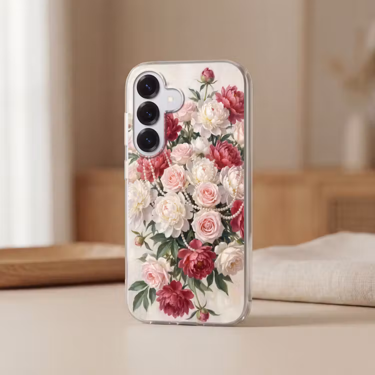Bloemen - Parels - Romantiek - Klassiek - Roze Telefoonhoesje Samsung Galaxy S26 klein -sfeer2