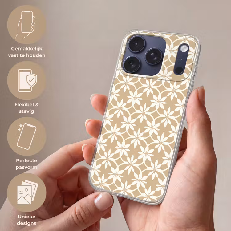 Bloemen - Patroon - Beige Telefoonhoesje iPhone 17 Pro klein 878 -sfeer3_NL