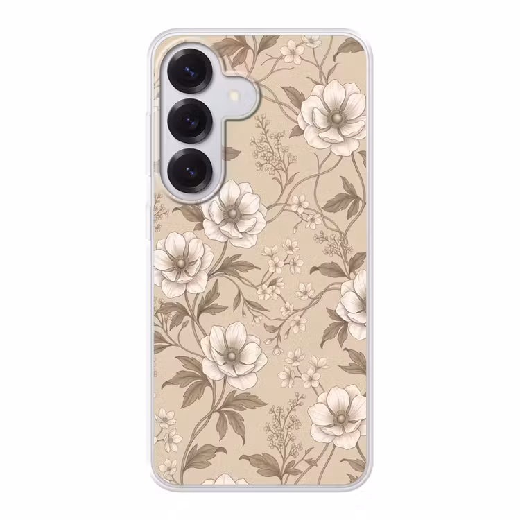 Bloemen - Patroon - Beige Telefoonhoesje Samsung Galaxy S26 klein -3d