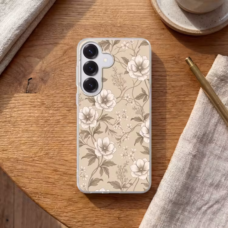 Bloemen - Patroon - Beige Telefoonhoesje Samsung Galaxy S26 klein -sfeer1