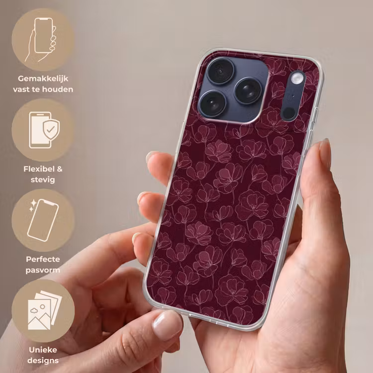 Bloemen - Patroon - Bordeauxrood Telefoonhoesje iPhone 17 Pro klein 878 -sfeer3_NL