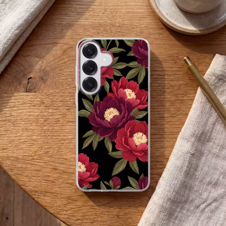 Bloemen - Patroon - Botanisch - Rood - Zwart Telefoonhoesje Samsung Galaxy S26 klein -sfeer1