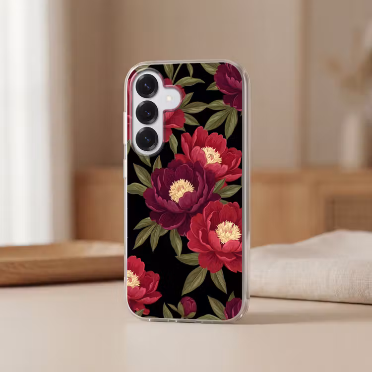 Bloemen - Patroon - Botanisch - Rood - Zwart Telefoonhoesje Samsung Galaxy S26 klein -sfeer2