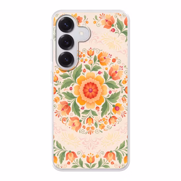 Bloemen - Patroon - Decoratief - Oranje Telefoonhoesje Samsung Galaxy S26 klein -3d