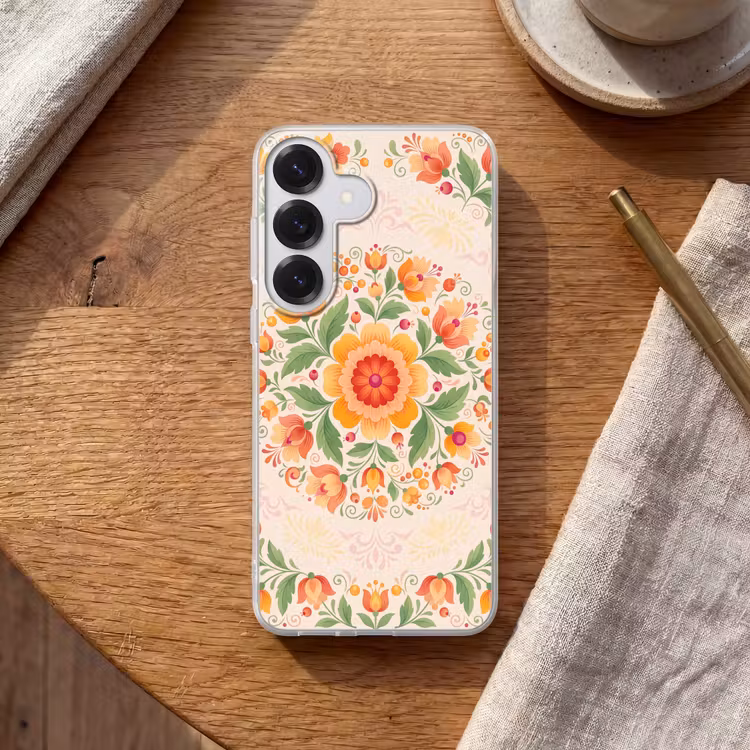 Bloemen - Patroon - Decoratief - Oranje Telefoonhoesje Samsung Galaxy S26 klein -sfeer1