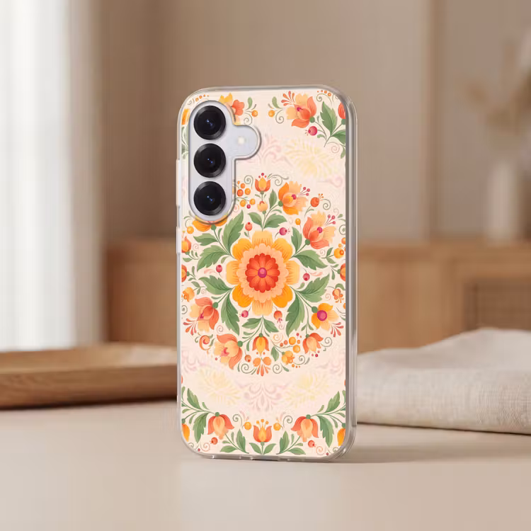 Bloemen - Patroon - Decoratief - Oranje Telefoonhoesje Samsung Galaxy S26 klein -sfeer2