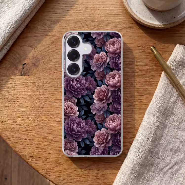 Bloemen - Patroon - Donker - Botanisch - Paars Telefoonhoesje Samsung Galaxy S26 klein -sfeer1