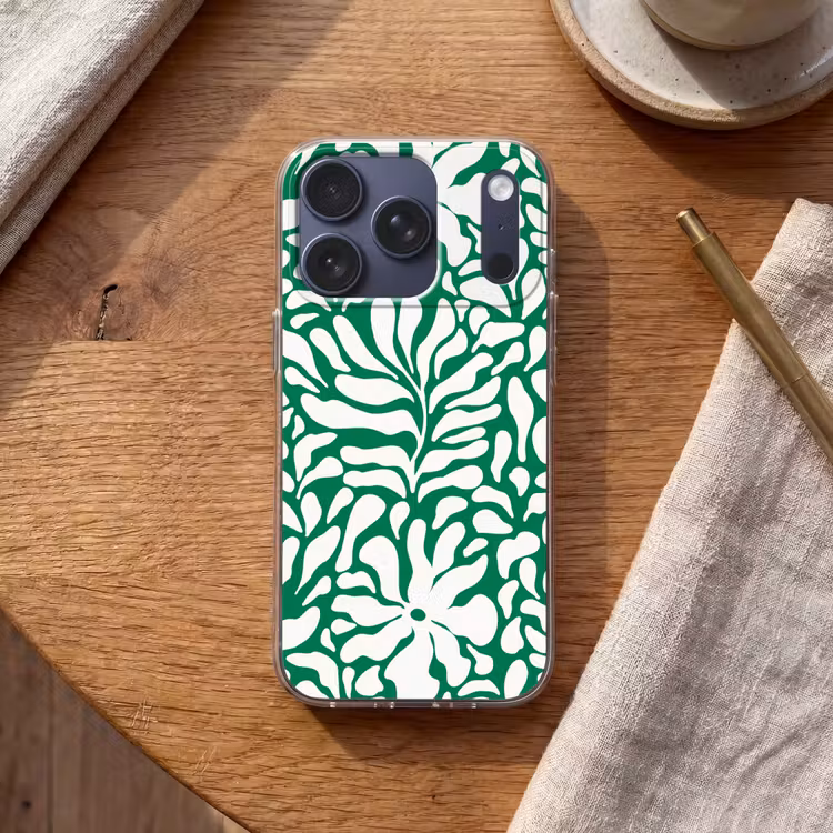 Bloemen patroon - Groen - Wit - Print Telefoonhoesje iPhone 17 Pro klein -sfeer1