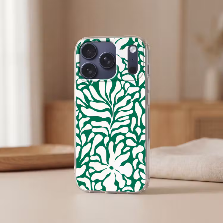 Bloemen patroon - Groen - Wit - Print Telefoonhoesje iPhone 17 Pro klein -sfeer2