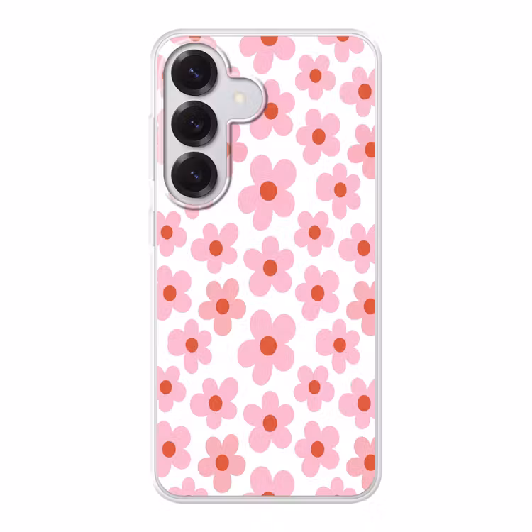 Bloemen - Patroon - Modern - Roze - Wit Telefoonhoesje Samsung Galaxy S26 klein -3d