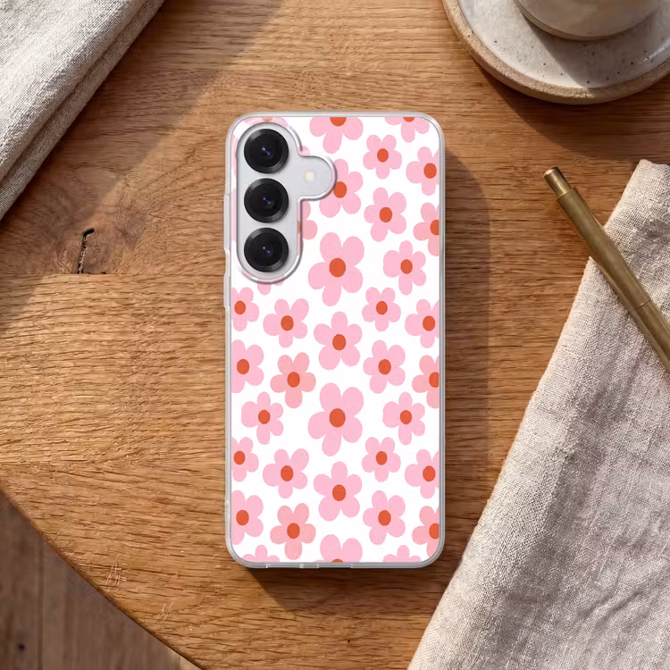 Bloemen - Patroon - Modern - Roze - Wit Telefoonhoesje Samsung Galaxy S26 klein -sfeer1