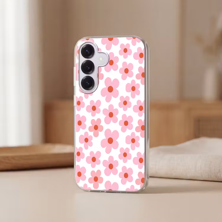 Bloemen - Patroon - Modern - Roze - Wit Telefoonhoesje Samsung Galaxy S26 klein -sfeer2