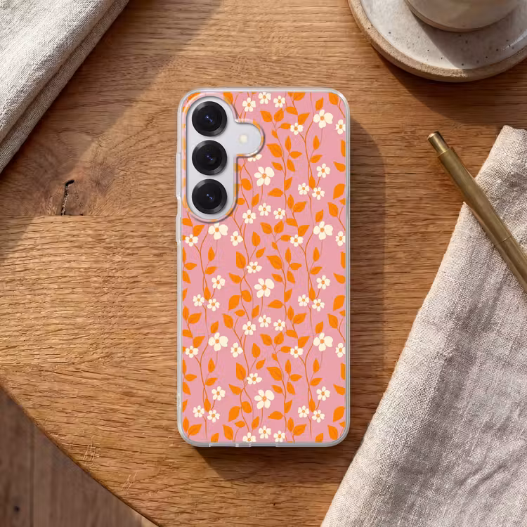 Bloemen - Patroon - Oranje Telefoonhoesje Samsung Galaxy S26 klein 975 -sfeer1