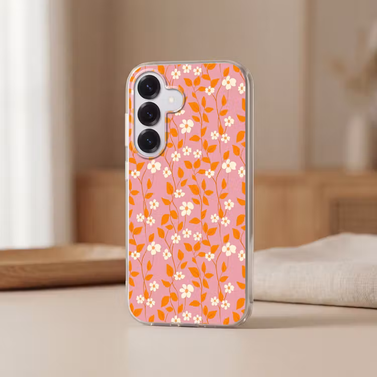 Bloemen - Patroon - Oranje Telefoonhoesje Samsung Galaxy S26 klein 975 -sfeer2
