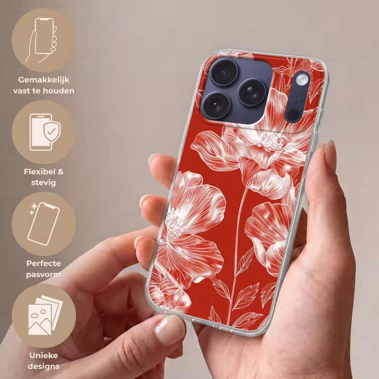 Bloemen - Patroon - Rood - Wit Telefoonhoesje iPhone 17 Pro klein -sfeer3_NL