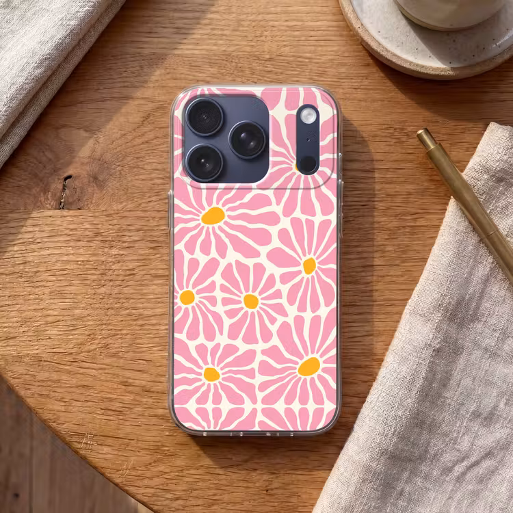 Bloemen - Patroon - Roze - Beige - Oranje Telefoonhoesje iPhone 17 Pro klein -sfeer1