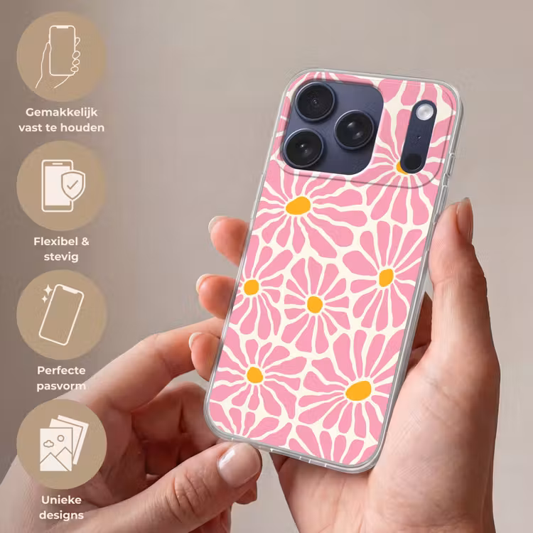 Bloemen - Patroon - Roze - Beige - Oranje Telefoonhoesje iPhone 17 Pro klein -sfeer3_NL