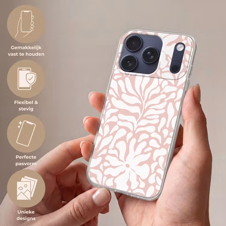 Bloemen - Patroon - Roze - Wit Telefoonhoesje iPhone 17 Pro klein -sfeer3_NL
