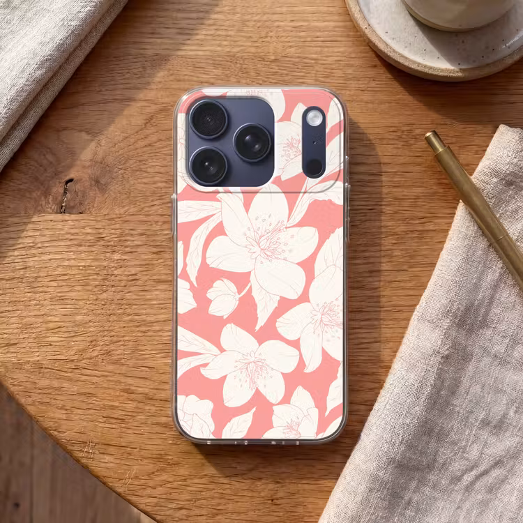 Bloemen - Patroon - Roze - Wit Telefoonhoesje iPhone 17 Pro klein -sfeer1