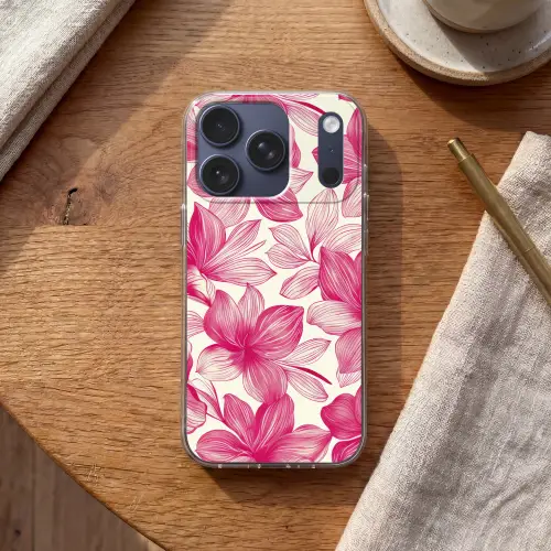 Bloemen - Patroon - Roze - Wit Telefoonhoesje iPhone 17 Pro klein -sfeer1