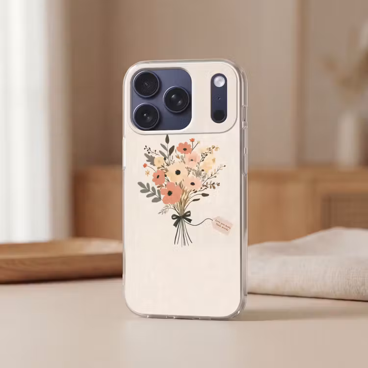 Bloemen - Quote - Beige - Lint Telefoonhoesje iPhone 17 Pro klein -sfeer2