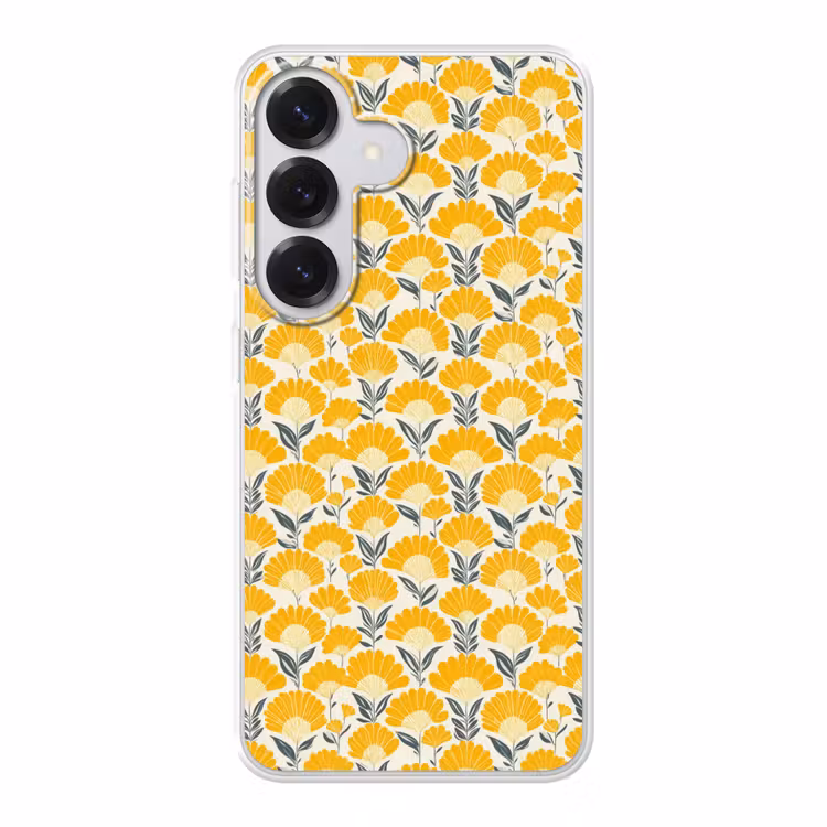 Bloemen - Retro - Botanisch - Okergeel - Grijs Telefoonhoesje Samsung Galaxy S26 klein 975 -3d