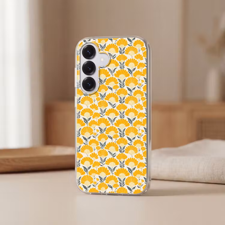Bloemen - Retro - Botanisch - Okergeel - Grijs Telefoonhoesje Samsung Galaxy S26 klein 975 -sfeer2