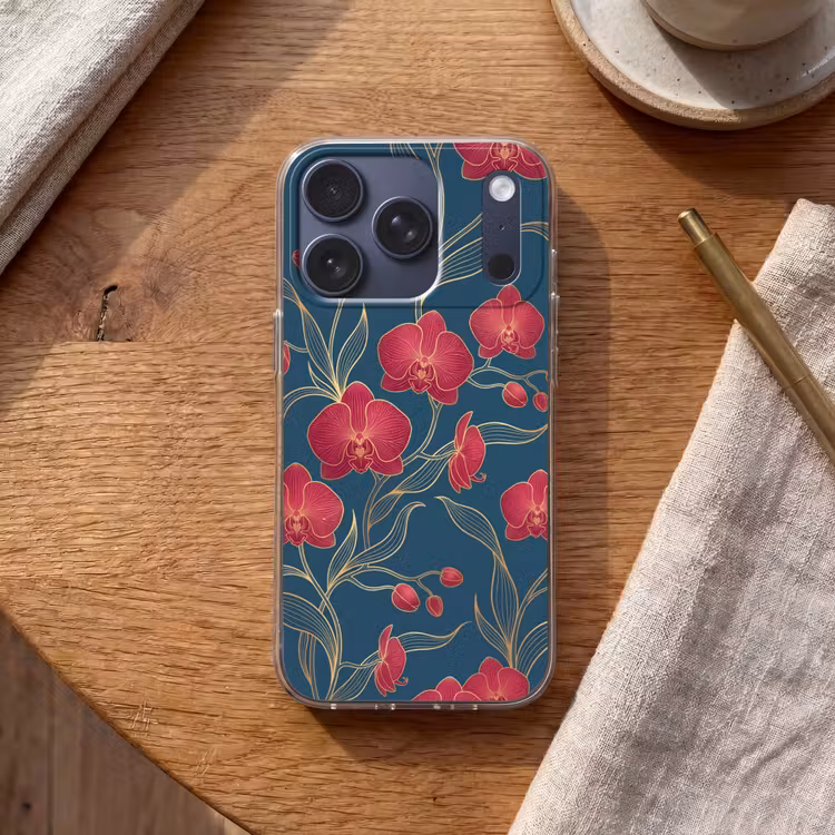 Telefoonhoesje - Bloemen - Rood - Goud - Bloemen - Rood - Goud Telefoonhoesje iPhone 17 Pro klein