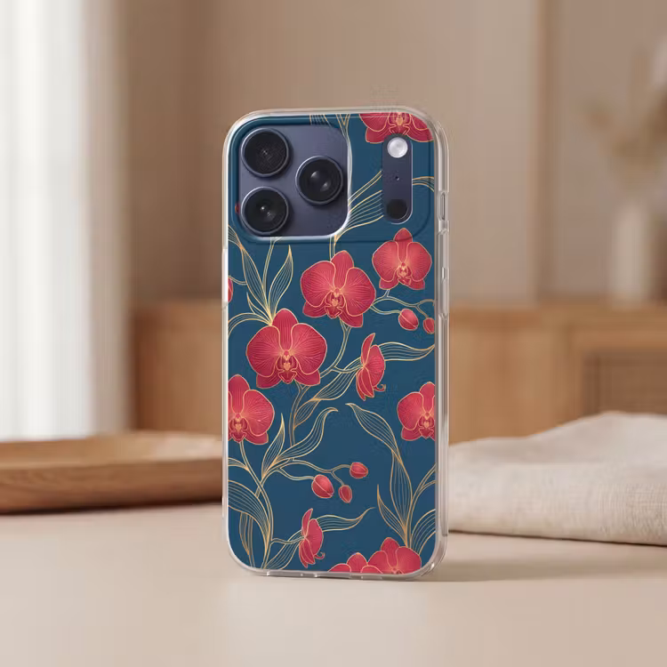 Telefoonhoesje - Bloemen - Rood - Goud - Bloemen - Rood - Goud Telefoonhoesje iPhone 17 Pro klein