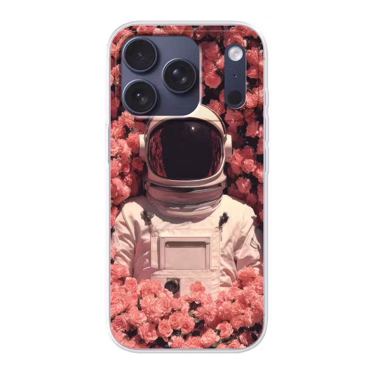 Bloemen - Roze - Astronaut Telefoonhoesje iPhone 17 Pro klein -3d