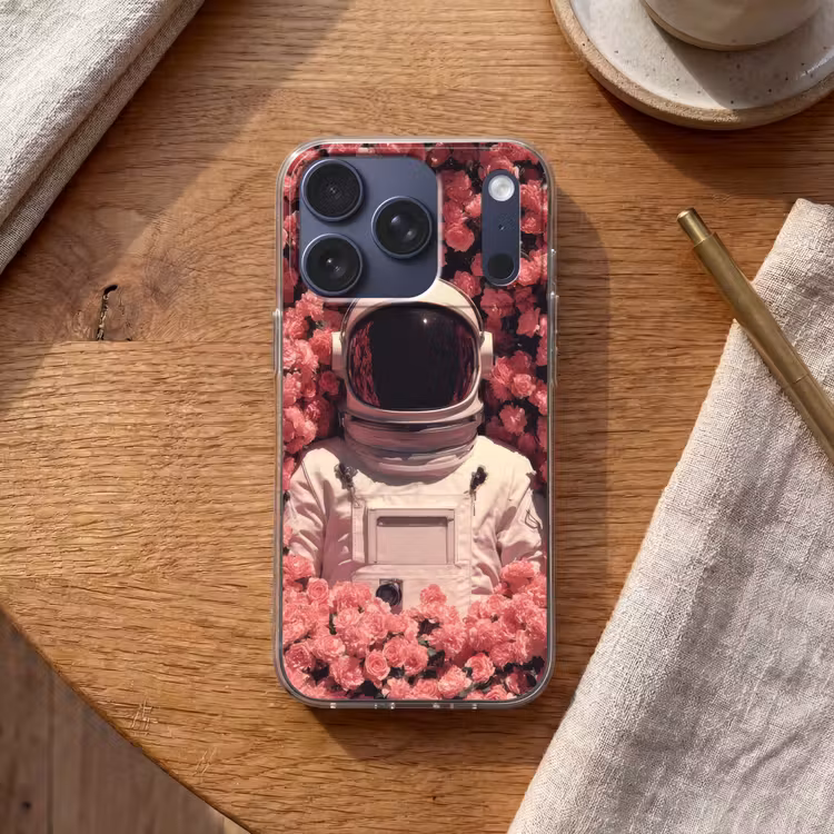 Bloemen - Roze - Astronaut Telefoonhoesje iPhone 17 Pro klein -sfeer1