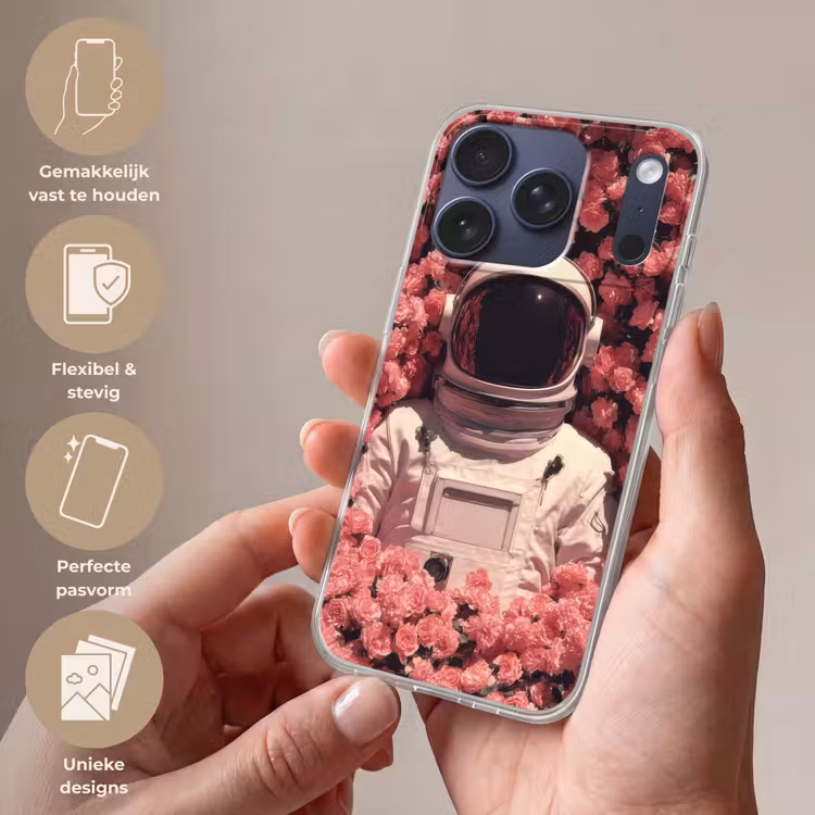 Bloemen - Roze - Astronaut Telefoonhoesje iPhone 17 Pro klein -sfeer3_NL