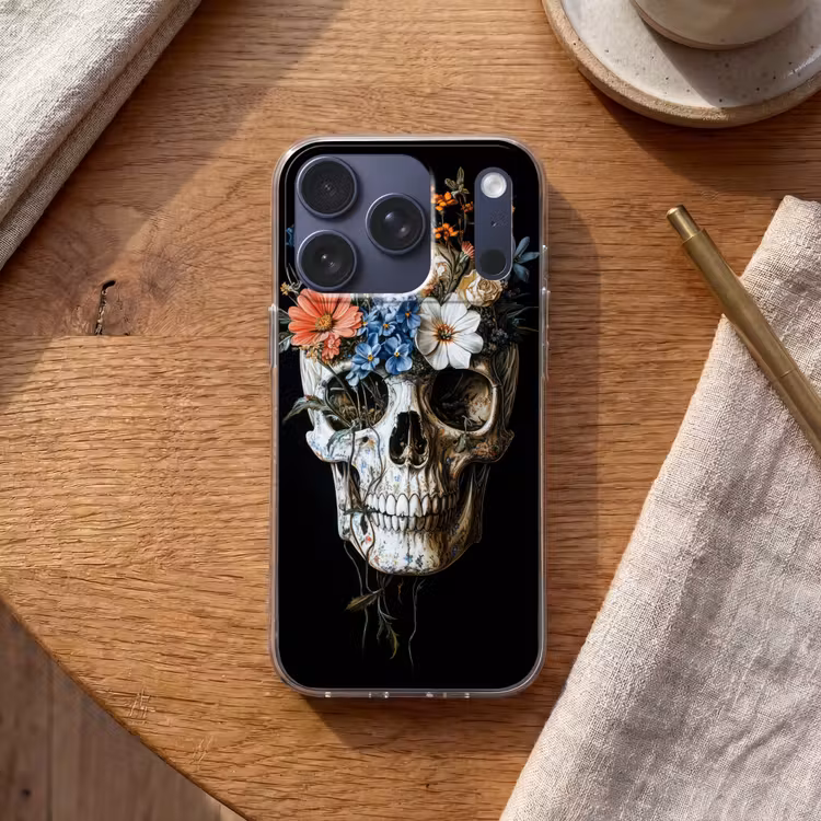 Bloemen - Schedel - Kleurrijk Telefoonhoesje iPhone 17 Pro klein -sfeer1