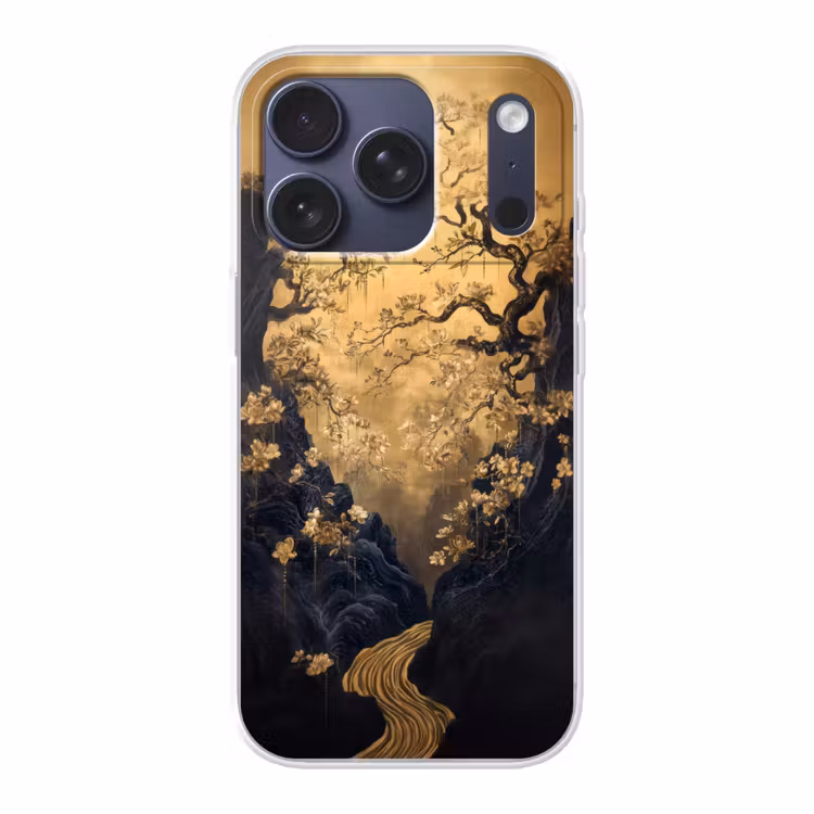Bloemen - Takken - Goud - Sierlijk Telefoonhoesje iPhone 17 Pro klein -3d