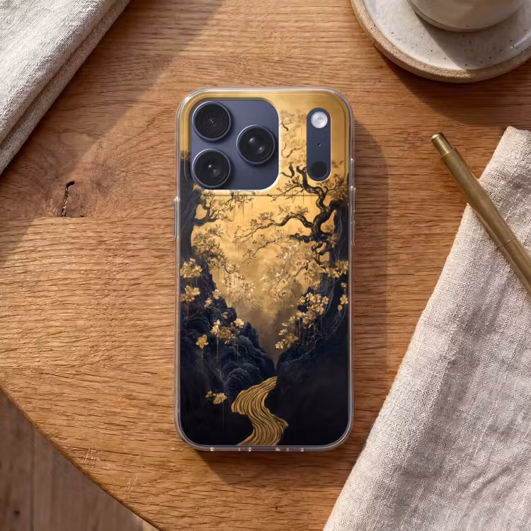 Bloemen - Takken - Goud - Sierlijk Telefoonhoesje iPhone 17 Pro klein -sfeer1