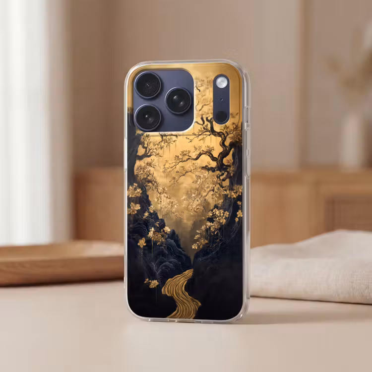 Bloemen - Takken - Goud - Sierlijk Telefoonhoesje iPhone 17 Pro klein -sfeer2