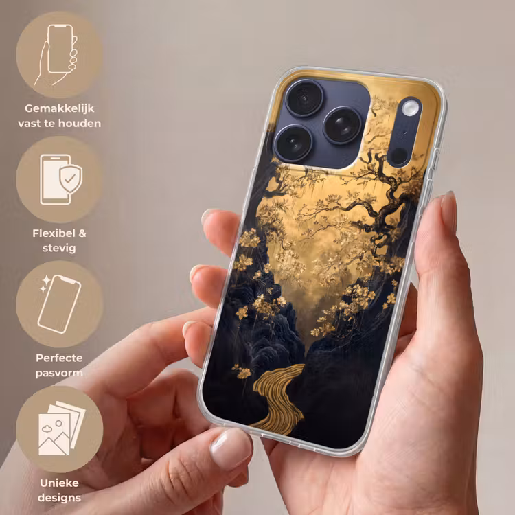 Bloemen - Takken - Goud - Sierlijk Telefoonhoesje iPhone 17 Pro klein -sfeer3_NL