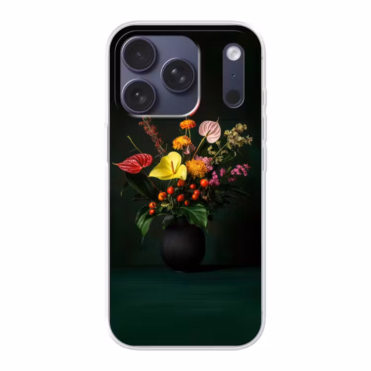 Bloemen - Vaas - Zwart Telefoonhoesje iPhone 17 Pro klein -3d