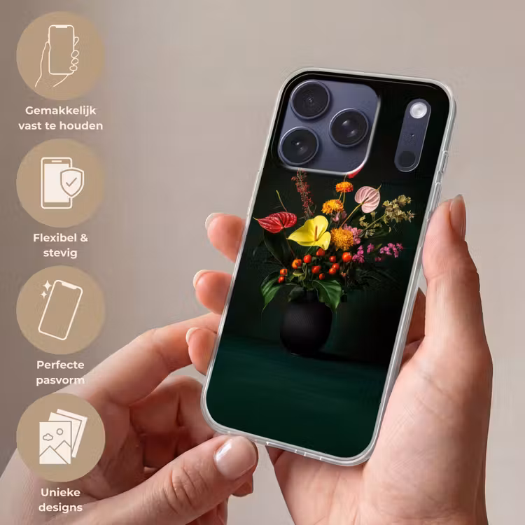 Bloemen - Vaas - Zwart Telefoonhoesje iPhone 17 Pro klein -sfeer3_NL