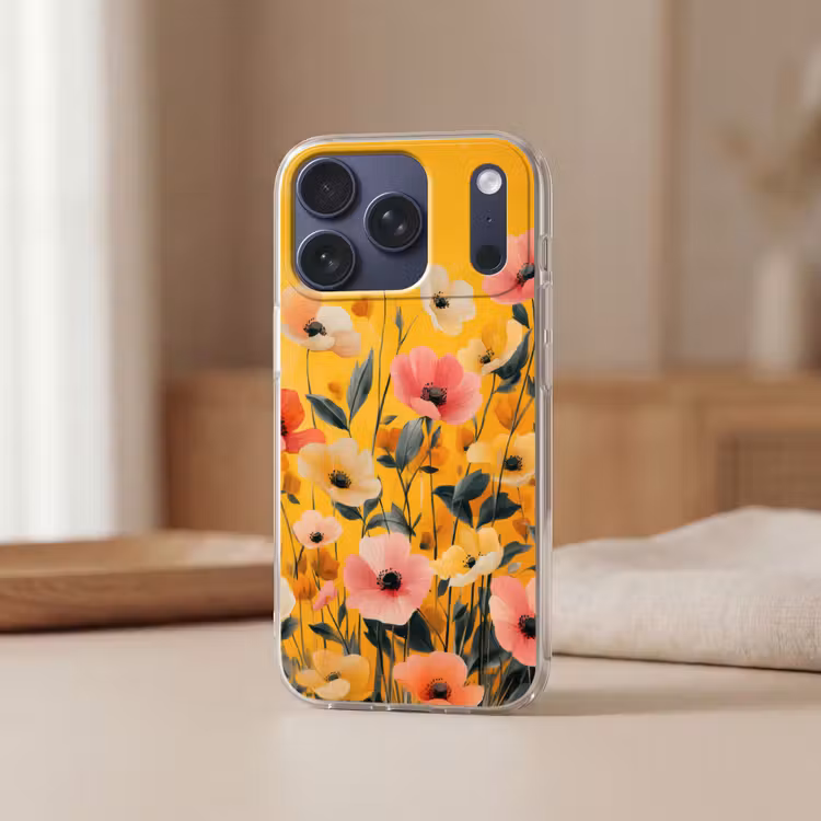 Bloemen - Veld - Geel Telefoonhoesje iPhone 17 Pro klein -sfeer2